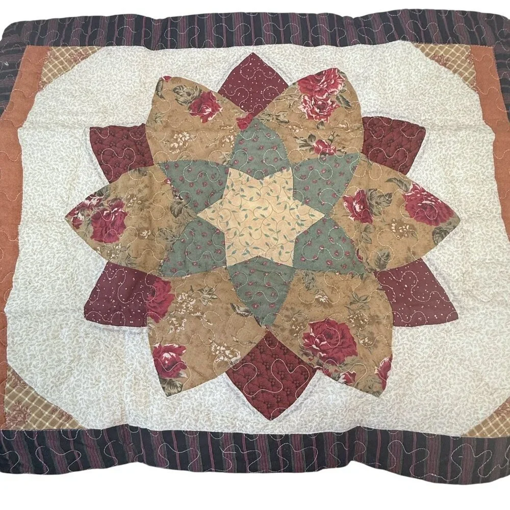 Country Quilt Pillow Shams Set of 2 Quilted Star Pillowcases New